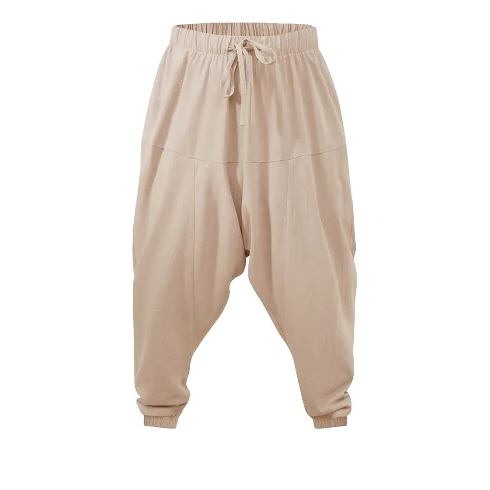 Harem Pants for Men Cotton Linen Drop Crotch Cozy Streetwear Loose Fit