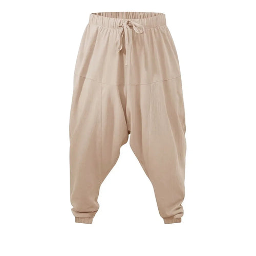 Harem Pants for Men Cotton Linen Drop Crotch Cozy Streetwear Loose Fit