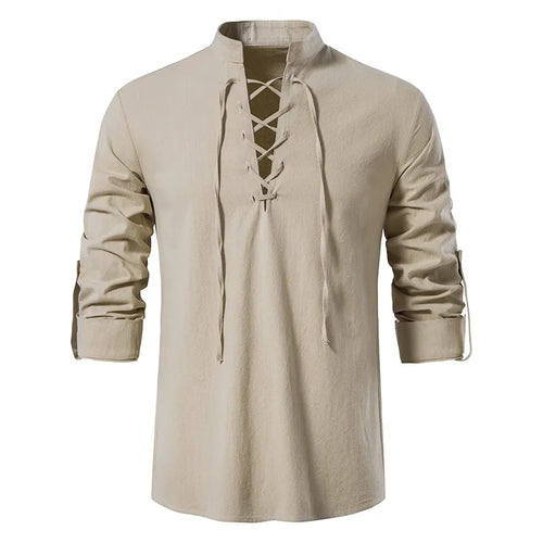 2023 New Men's Casual Blouse Cotton Linen Shirt Tops Long Sleeve Tee