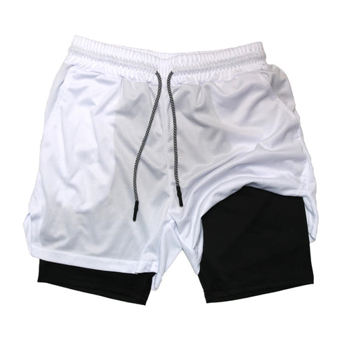 Men's Double Layer Fitness Shorts Men Fitness Gym Training 2 in 1