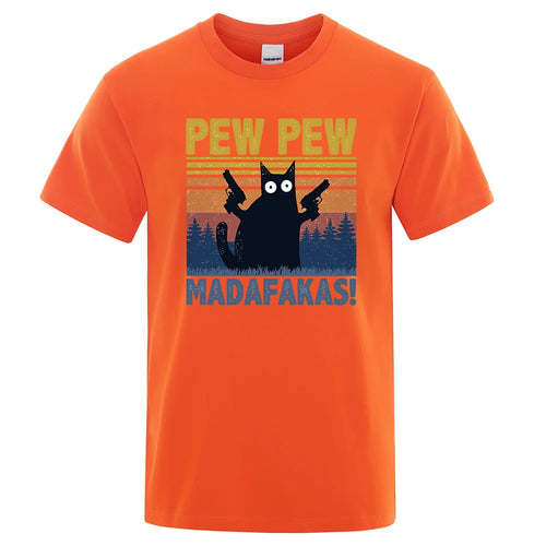 Pew Pew Madafakas Tshirt Men Short Sleeve Novelty Funny Cat T Shirt