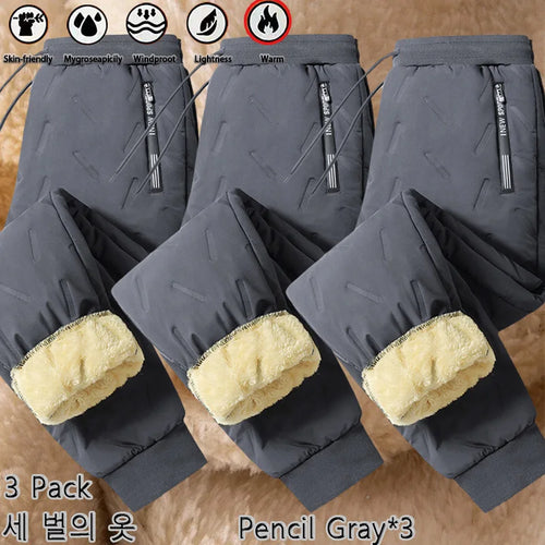 3 Pack Winter Men Plush Thick Fleece Waterproof Pants Windproof Casual