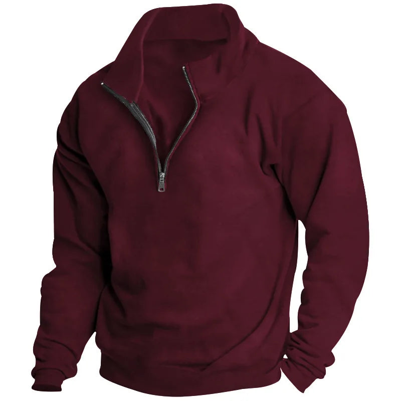 Autumn and winter new men's fleece sweatshirt stand-up collar half