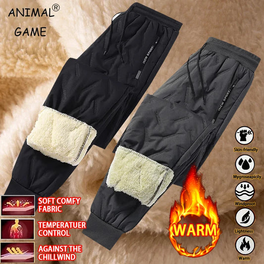 Winter Men Plush Thick Fleece Waterproof Sweatpant Windproof Casual