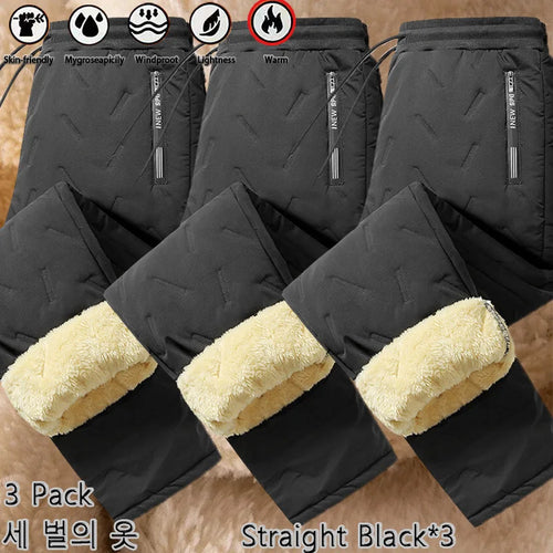 3 Pack Winter Men Plush Thick Fleece Waterproof Pants Windproof Casual