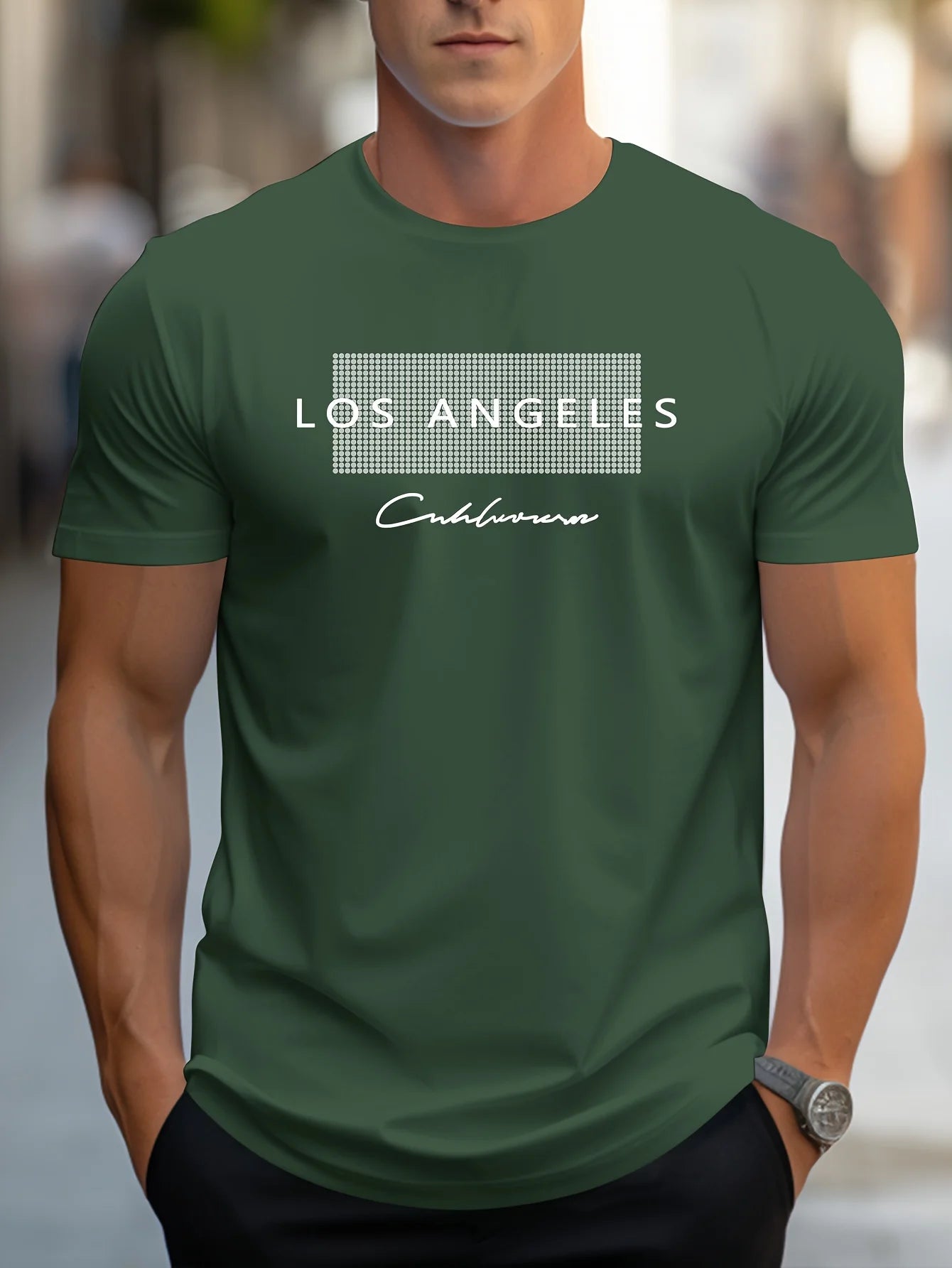 Men's 100% cotton summer loose fit large Los Angeles Graphic printed