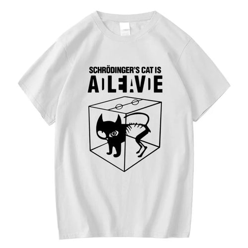 Men's T-shirt Top Quality Cotton Schrodinger's Cat Print Summer Short