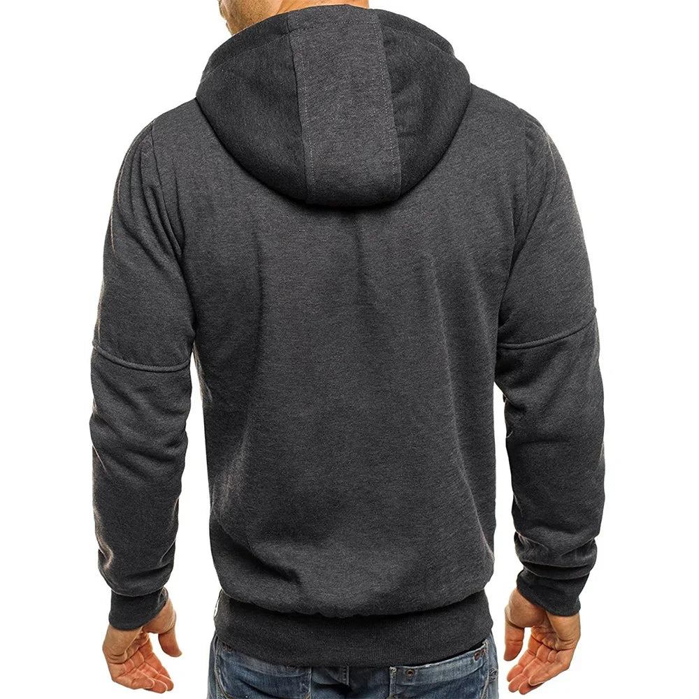 Solid color men's hooded jacket Casual long-sleeved hoodie Zipper Gym