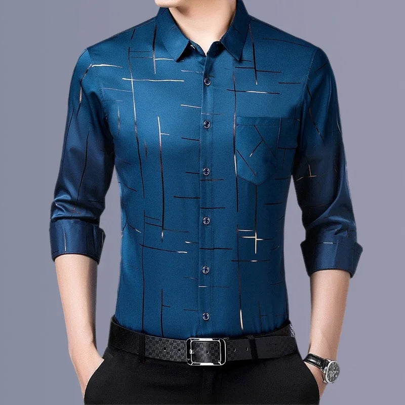 Men's Casual and Fashionable Long Sleeved Printed Shirt, Non Ironing