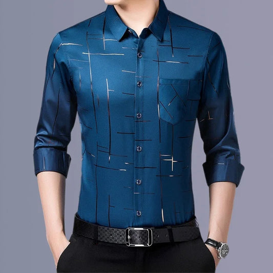 Men's Casual and Fashionable Long Sleeved Printed Shirt, Non Ironing