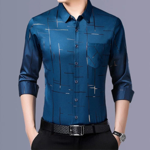 Men's Casual and Fashionable Long Sleeved Printed Shirt, Non Ironing