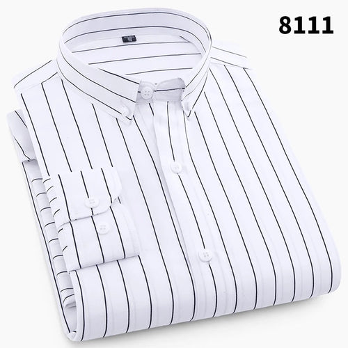 Hot New Men's Formal Shirts Long Sleeve Anti-Wrinkle Office Striped