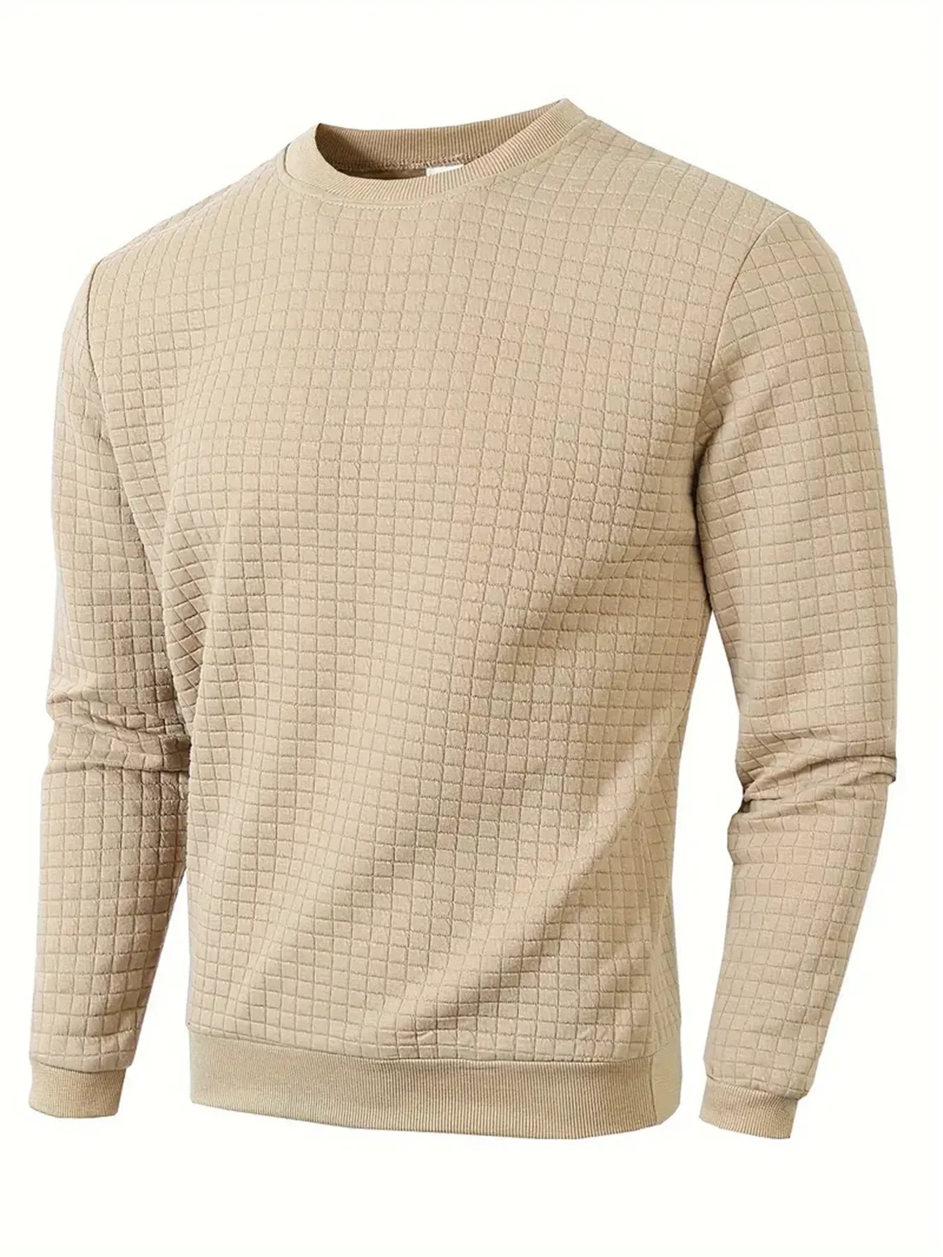 Autumn Men's Crew Neck Pullover Solid Color Casual Jacquard Check