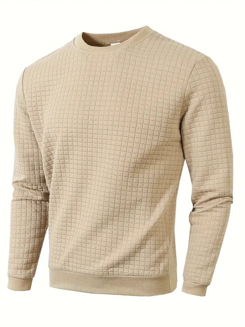 Autumn Men's Crew Neck Pullover Solid Color Casual Jacquard Check
