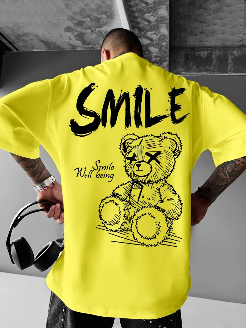 Trendy summer new men's personalized teddy bear print micro elastic