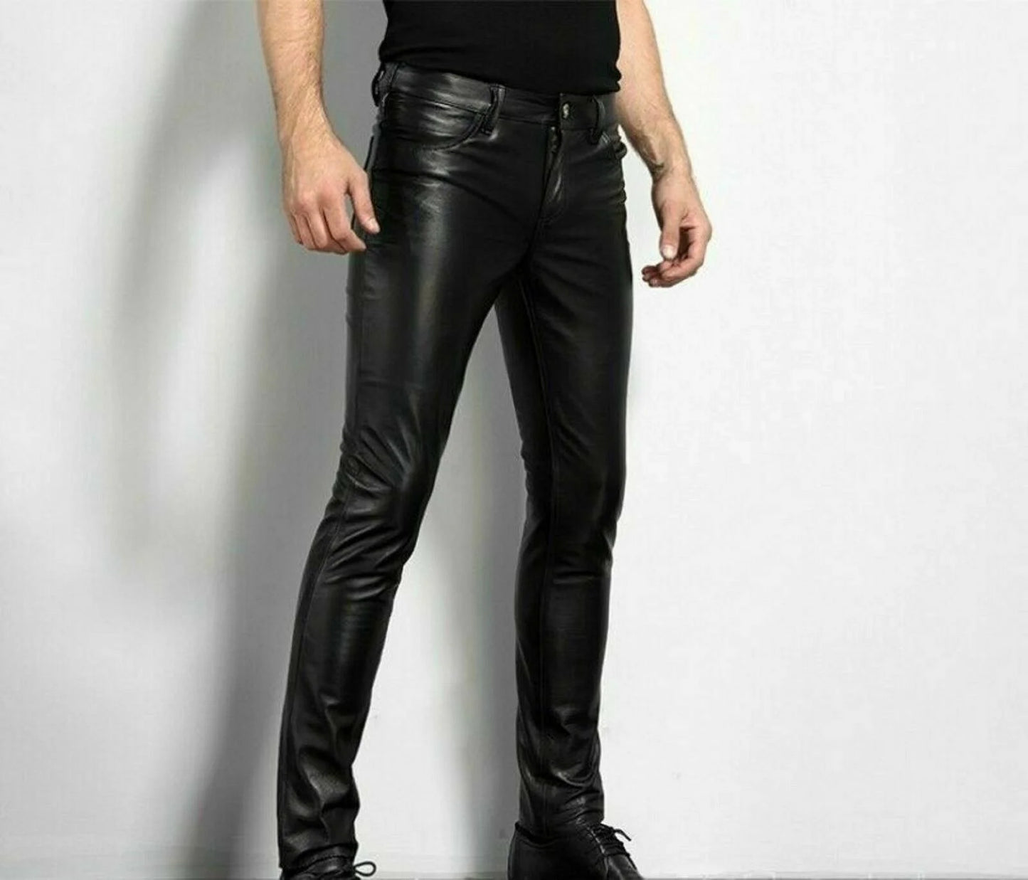 Men's Fashion Rock Style PU Leather Pants Night Club Dance Pants Men's