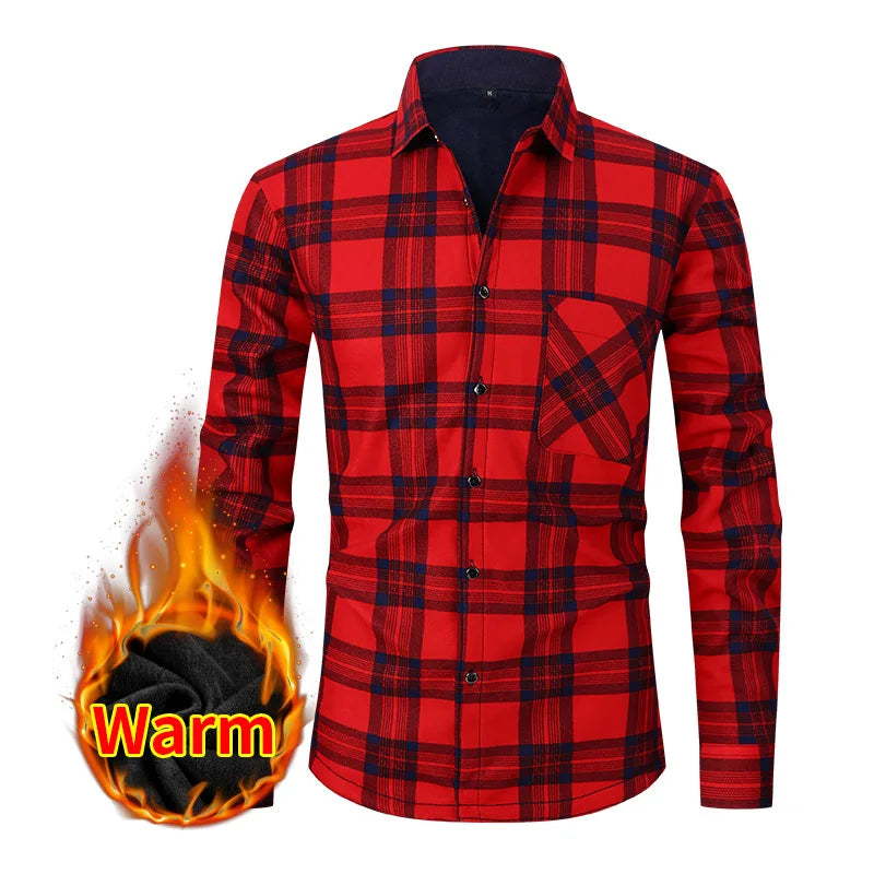 American size men's shirt long sleeve autumn winter warm plus fleece