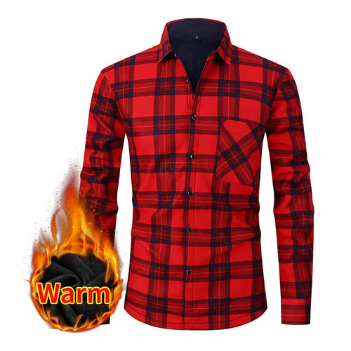 American size men's shirt long sleeve autumn winter warm plus fleece