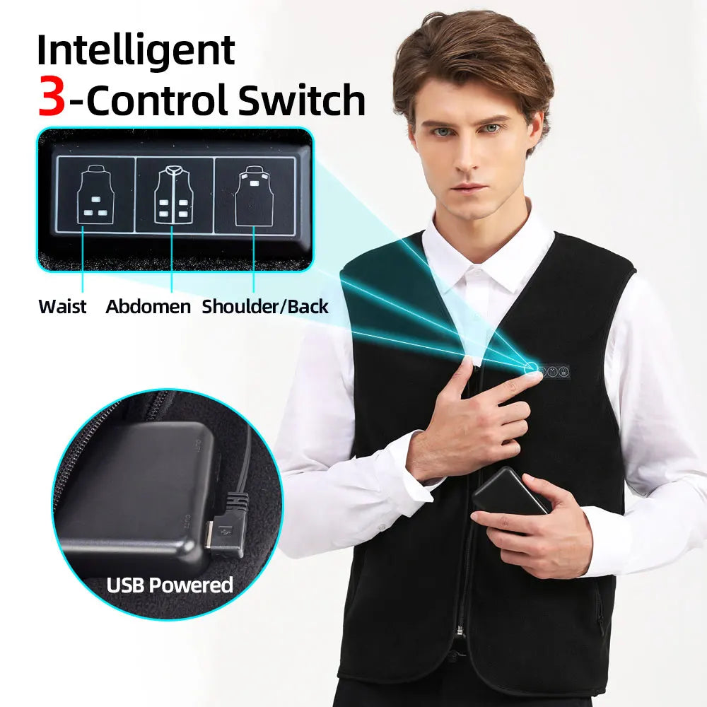 Smart Fleece Heated Vest Men USB Electric Heating Vest Women