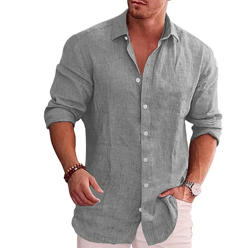 Cotton Linen Autumn Hot Selling Men's Long Sleeve Shirt Solid Color