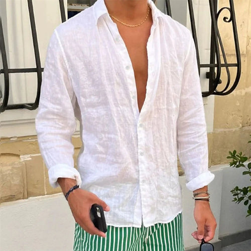 Spring Autumn Men's Cotton Linen Shirt Casual Long Sleeve Solid Color