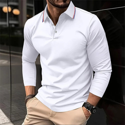 2025 Men's Summer Long Sleeve Lapel Polo Casual Breathable Comfortable