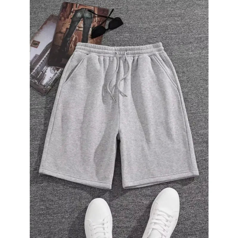 Four season new solid color gray loose cotton men's casual drawstring