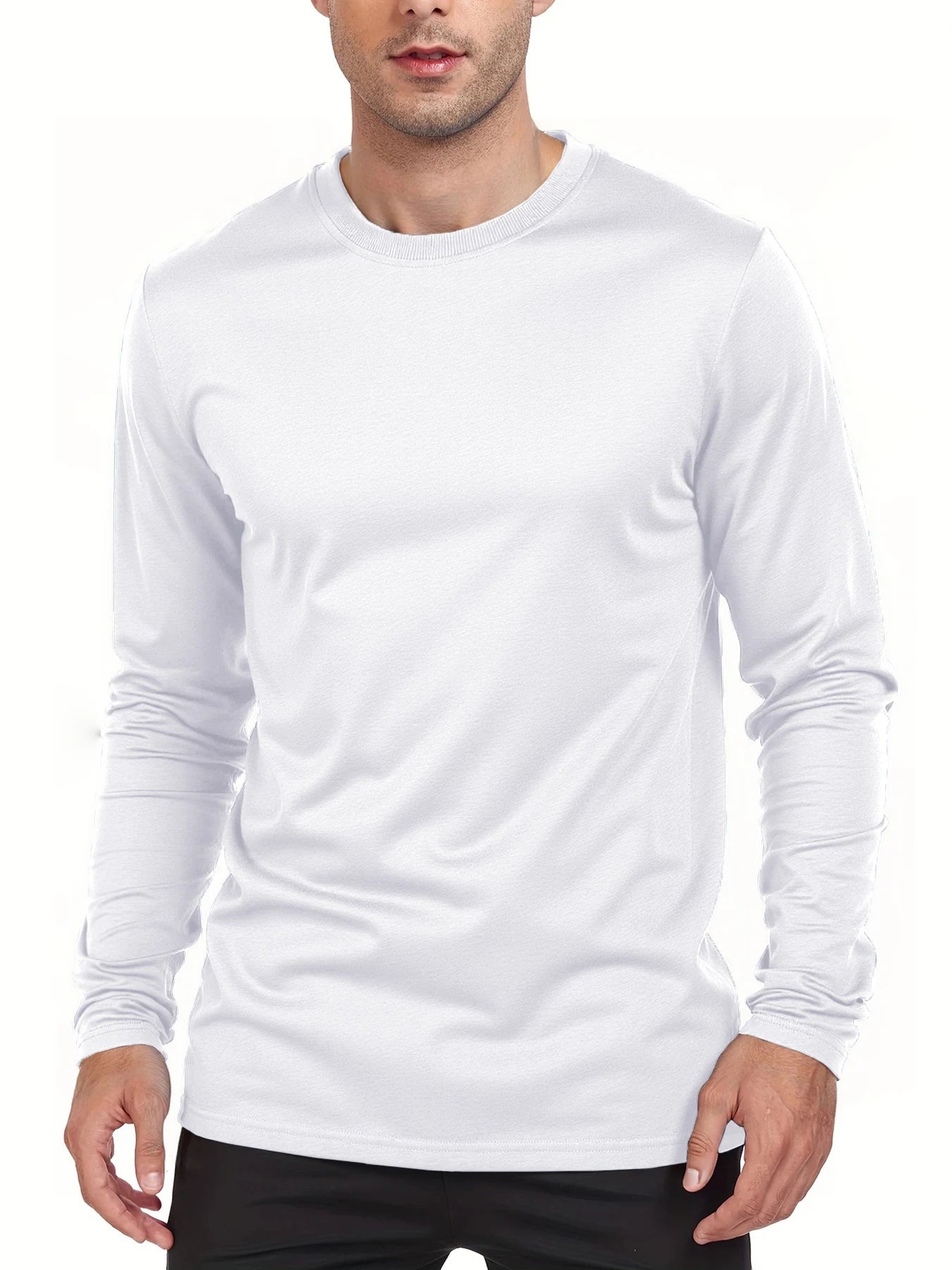 Men's Long Sleeve T Shirts Casual Round Neck Moisture Wicking Tees