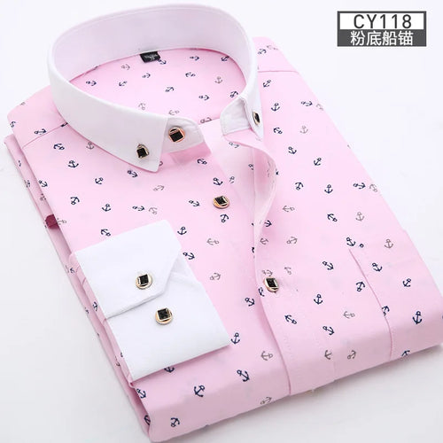 New men's shirt long sleeve thin spring/summer print free ironing
