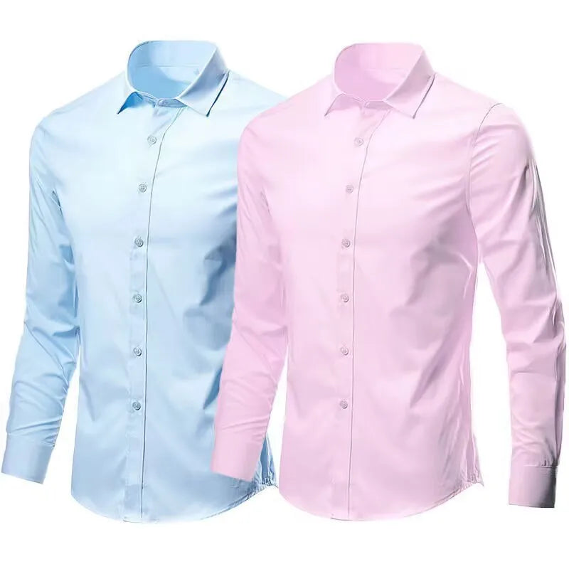 Men's Elastic Spring And Autumn New long Sleeve Shirt Anti-wrinkle
