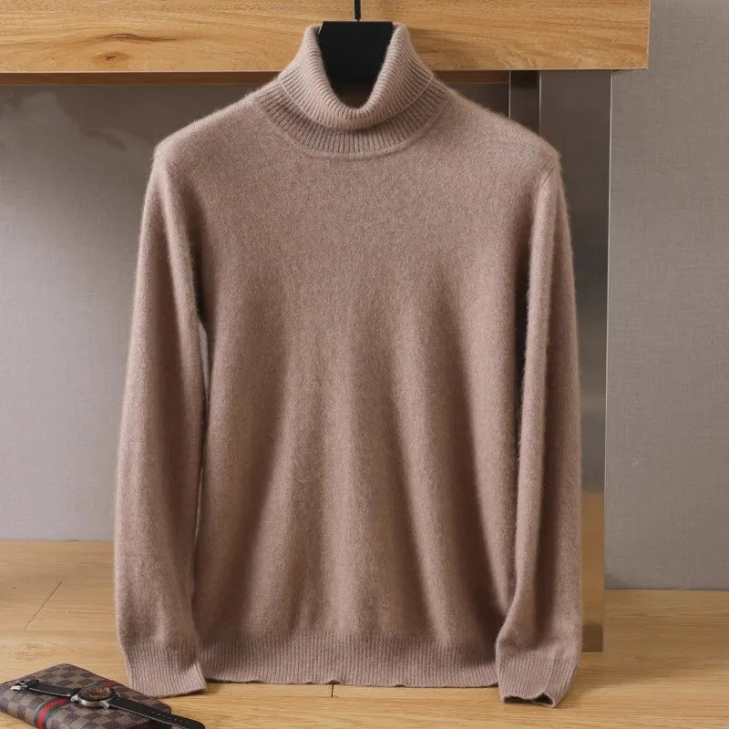 Men's 100% pure Mink velvet Cashmere Sweater High Lapels Pullovers