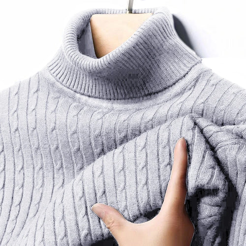 Autumn Men's Ribbed Turtleneck Sweater Warm Fitted Knitted Pullover