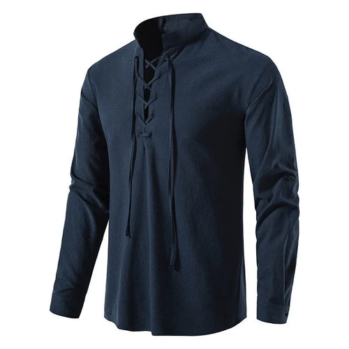 2023 New Men's Casual Blouse Cotton Linen Shirt Tops Long Sleeve Tee