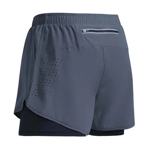 Men Fitness Built-in pocket sports Shorts Summer 2 In 1 Quick Dry Gym