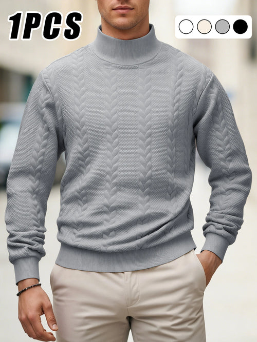 Autumn Winter Thick Knitted Sweater Men Pullovers Solid Color Mock