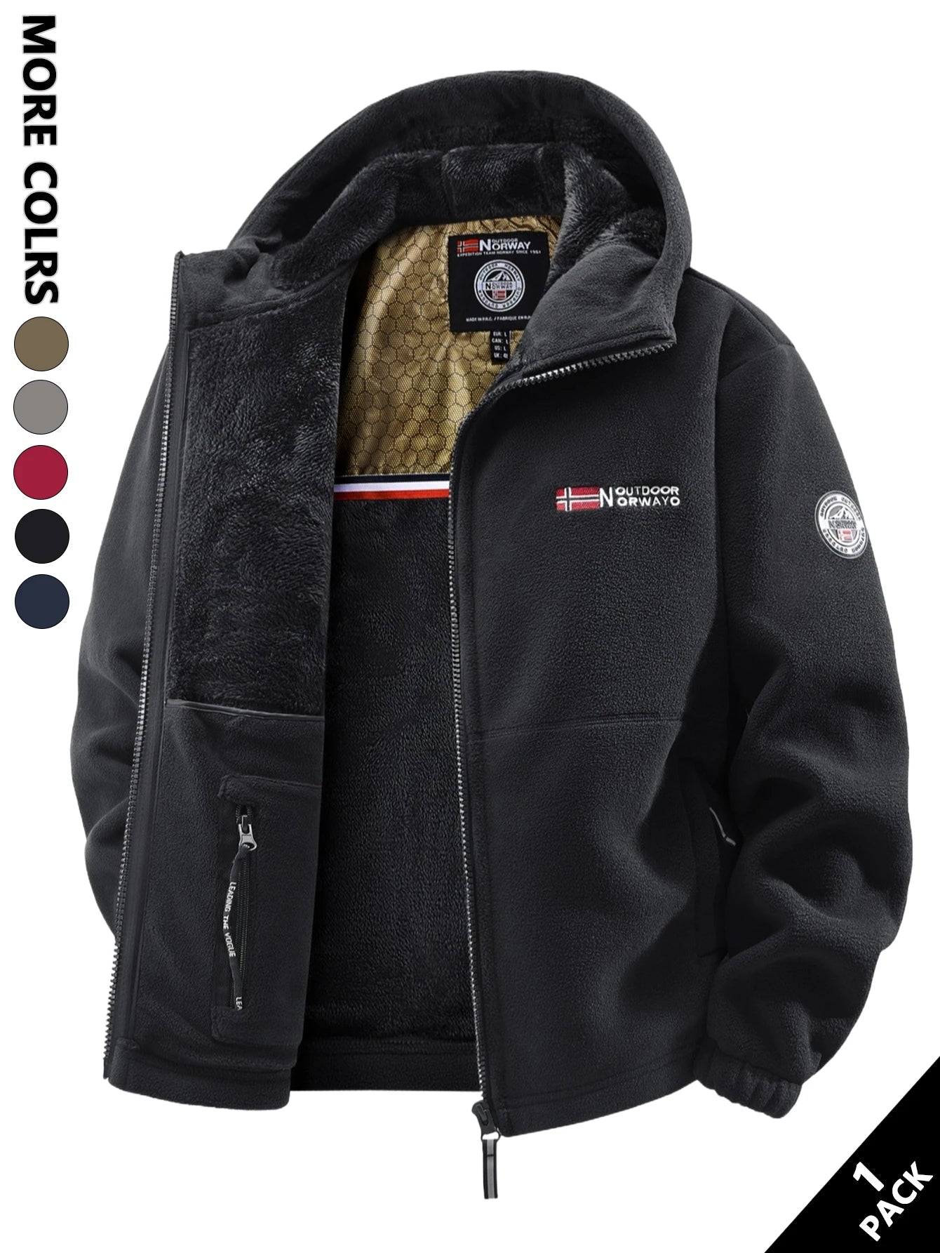 Men's Winter Fleece Hooded Jacket, Windproof and Warm, Suitable for