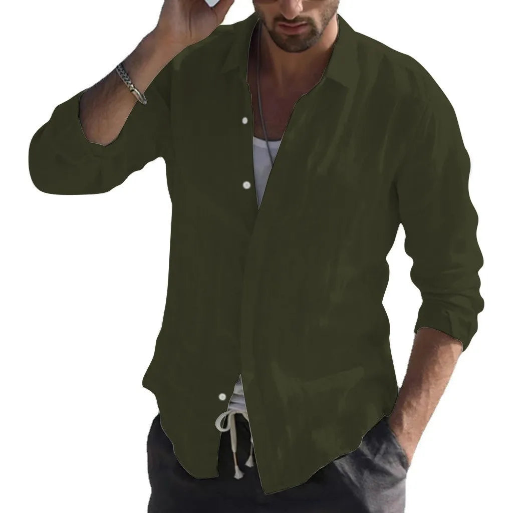 Men's retro casual long-sleeved lapel single-breasted cardigan shirt
