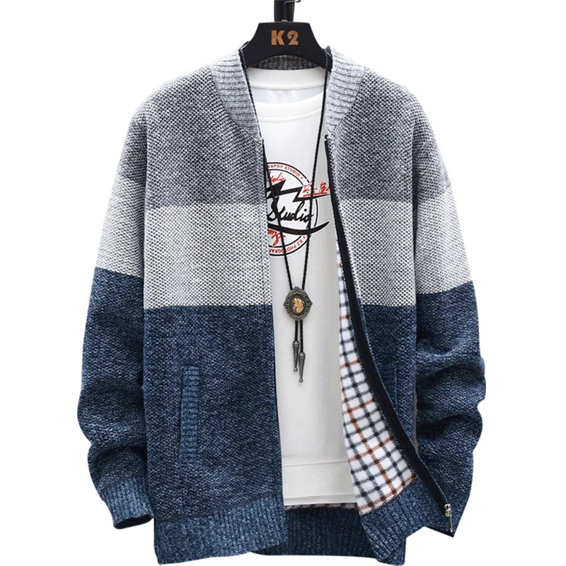 Autumn Winter Cardigan Sweater Men Fleece Zipper Sweaters Velvet