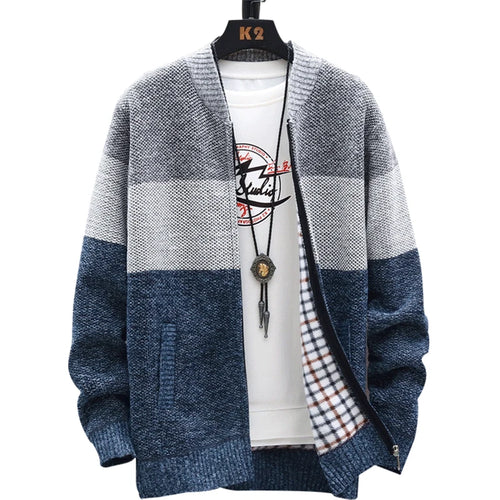 Autumn Winter Cardigan Sweater Men Fleece Zipper Sweaters Velvet