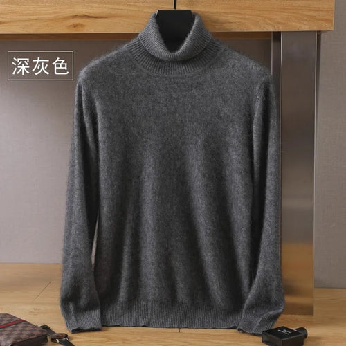 Men's 100% pure Mink velvet Cashmere Sweater High Lapels Pullovers