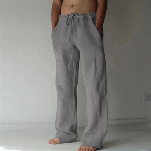 Men's Cotton Linen Long Pants Summer Solid Color Breathable Linen