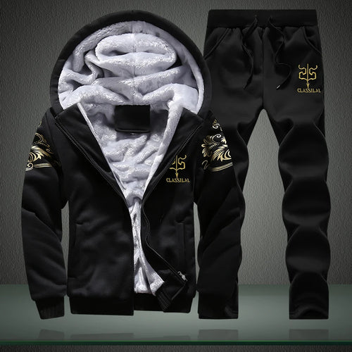 Wolf Czuadlte2024New Winter Men's Sports Set Casual Pants Hooded