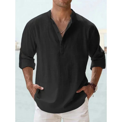 Cotton Linen Hot Sale Men's Short-Sleeved Shirts Summer Solid Color