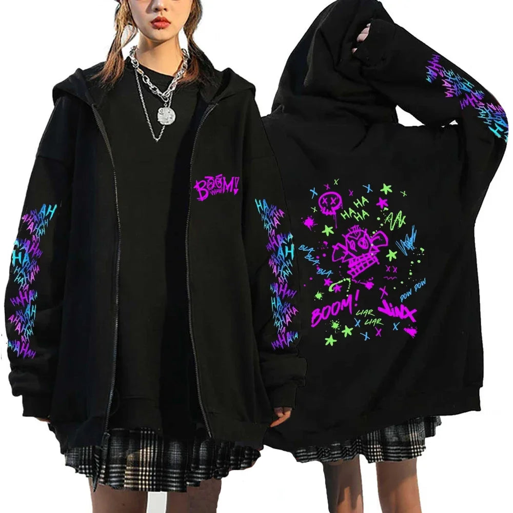 Arcane-Jinx Zipper Hoodie Monkey Graffiti Zip Up Jacket Men Women Game