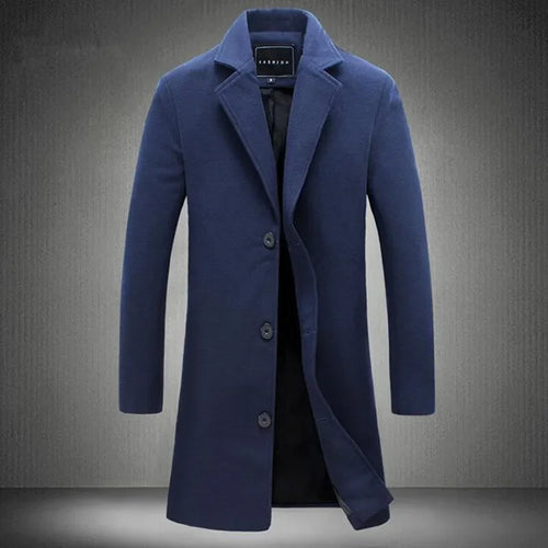 2025 Autumn Winter New Wool Men Long Cotton Coat Blend Pure Color