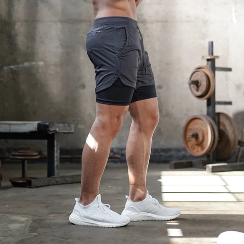 Men's Performance Shorts Soild Color 2 in 1 Gym Shorts Compression
