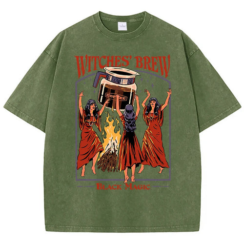 Witches Brew Coffee Black Magic Washed Retro Snow Mens T Shirt Summer
