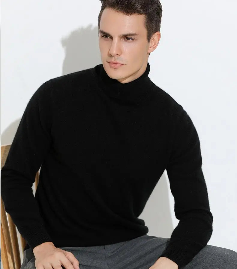 Turtleneck Men Pullover Cashmere Cotton Blend Knitted Sweater 2025