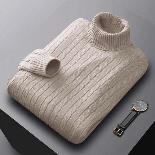 New Men's Turtleneck Sweater Solid Color High Neck Pullover Knitted