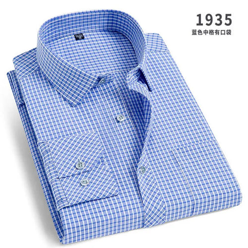 Men's long-sleeved shirt business casual solid color striped plaid